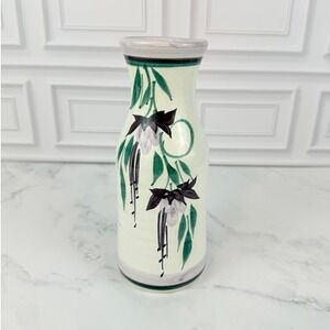 VTG Hand Crafted Signed Studio Pottery Carafe Trailing Flowers 8.5" Tall
